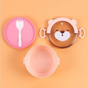 NWT Bear Shaped Cute Cartoon Children’s Lunch Box Microwaveable Bento Box Pink